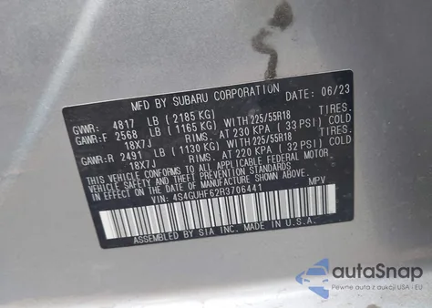 2024 Subaru Crosstrek Sport из США, поврежденный, VIN 4S4GUHF62R3706441